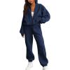 imageBTFBM Womens Sweatsuits 2 Piece Set 2025 Fleece Long Sleeve Zip Up Sweatshirt Sweatpants Winter Fall Outfits Jogger SetsDark Blue