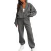 imageBTFBM Womens Sweatsuits 2 Piece Set 2025 Fleece Long Sleeve Zip Up Sweatshirt Sweatpants Winter Fall Outfits Jogger SetsDark Grey