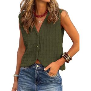 imageBTFBM Summer Sweater Vest for Women 2025 Sleeveless V Neck Lightweight Button Up Cardigan Knit Tank Tops Spring ClothesArmy Green