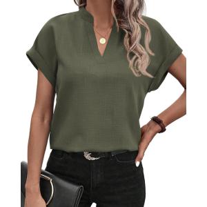 imageBTFBM Womens Summer Tops 2025 V Neck Short Sleeve Tshirt Loose Flowy Tunics Solid Color Dressy Casual Blouse ShirtsArmy Green
