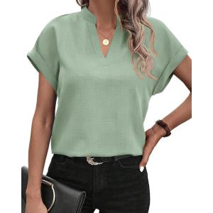 imageBTFBM Womens Summer Tops 2025 V Neck Short Sleeve Tshirt Loose Flowy Tunics Solid Color Dressy Casual Blouse ShirtsBean Green