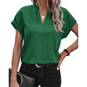 imageBTFBM Womens Summer Tops 2025 V Neck Short Sleeve Tshirt Loose Flowy Tunics Solid Color Dressy Casual Blouse ShirtsDark Green