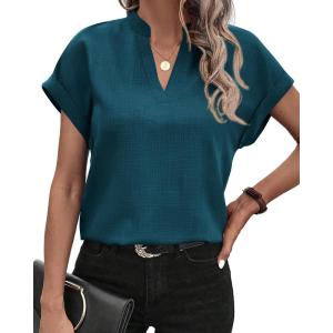 imageBTFBM Womens Summer Tops 2025 V Neck Short Sleeve Tshirt Loose Flowy Tunics Solid Color Dressy Casual Blouse ShirtsLake Blue