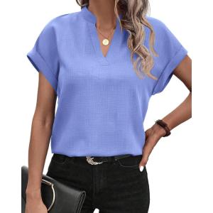 imageBTFBM Womens Summer Tops 2025 V Neck Short Sleeve Tshirt Loose Flowy Tunics Solid Color Dressy Casual Blouse ShirtsLight Blue