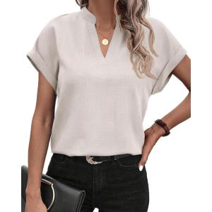 imageBTFBM Womens Summer Tops 2025 V Neck Short Sleeve Tshirt Loose Flowy Tunics Solid Color Dressy Casual Blouse ShirtsLight Grey