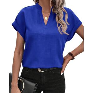 imageBTFBM Womens Summer Tops 2025 V Neck Short Sleeve Tshirt Loose Flowy Tunics Solid Color Dressy Casual Blouse ShirtsRoyal Blue