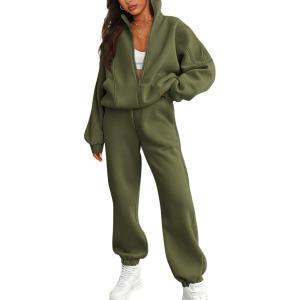 imageBTFBM Womens Sweatsuits 2 Piece Set 2025 Fleece Long Sleeve Zip Up Sweatshirt Sweatpants Winter Fall Outfits Jogger SetsArmy Green