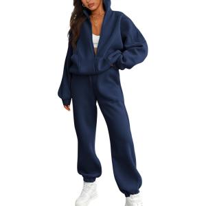 imageBTFBM Womens Sweatsuits 2 Piece Set 2025 Fleece Long Sleeve Zip Up Sweatshirt Sweatpants Winter Fall Outfits Jogger SetsDark Blue