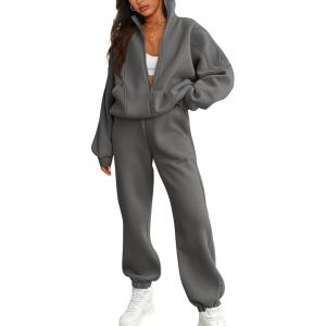 imageBTFBM Womens Sweatsuits 2 Piece Set 2025 Fleece Long Sleeve Zip Up Sweatshirt Sweatpants Winter Fall Outfits Jogger SetsDark Grey