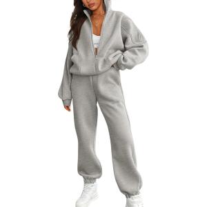 imageBTFBM Womens Sweatsuits 2 Piece Set 2025 Fleece Long Sleeve Zip Up Sweatshirt Sweatpants Winter Fall Outfits Jogger SetsGrey