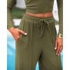 imageBTFBM Casual 2 Piece Sets For Women Spring Outfits 2025 Long Sleeve Crop Top Wide Leg Pants Summer Matching Lounge SetSolid Army Green