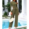 imageBTFBM Casual 2 Piece Sets For Women Spring Outfits 2025 Long Sleeve Crop Top Wide Leg Pants Summer Matching Lounge SetSolid Army Green