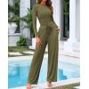imageBTFBM Casual 2 Piece Sets For Women Spring Outfits 2025 Long Sleeve Crop Top Wide Leg Pants Summer Matching Lounge SetSolid Army Green