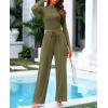 imageBTFBM Casual 2 Piece Sets For Women Spring Outfits 2025 Long Sleeve Crop Top Wide Leg Pants Summer Matching Lounge SetSolid Army Green