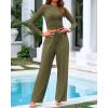 imageBTFBM Casual 2 Piece Sets For Women Spring Outfits 2025 Long Sleeve Crop Top Wide Leg Pants Summer Matching Lounge SetSolid Army Green
