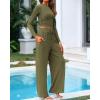 imageBTFBM Casual 2 Piece Sets For Women Spring Outfits 2025 Long Sleeve Crop Top Wide Leg Pants Summer Matching Lounge SetSolid Army Green