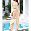 imageBTFBM Casual 2 Piece Sets For Women Spring Outfits 2025 Long Sleeve Crop Top Wide Leg Pants Summer Matching Lounge SetSolid Beige
