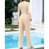 imageBTFBM Casual 2 Piece Sets For Women Spring Outfits 2025 Long Sleeve Crop Top Wide Leg Pants Summer Matching Lounge SetSolid Beige