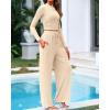 imageBTFBM Casual 2 Piece Sets For Women Spring Outfits 2025 Long Sleeve Crop Top Wide Leg Pants Summer Matching Lounge SetSolid Beige