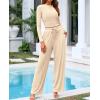 imageBTFBM Casual 2 Piece Sets For Women Spring Outfits 2025 Long Sleeve Crop Top Wide Leg Pants Summer Matching Lounge SetSolid Beige