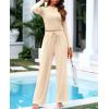 imageBTFBM Casual 2 Piece Sets For Women Spring Outfits 2025 Long Sleeve Crop Top Wide Leg Pants Summer Matching Lounge SetSolid Beige