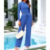 imageBTFBM Casual 2 Piece Sets For Women Spring Outfits 2025 Long Sleeve Crop Top Wide Leg Pants Summer Matching Lounge SetSolid Blue