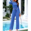 imageBTFBM Casual 2 Piece Sets For Women Spring Outfits 2025 Long Sleeve Crop Top Wide Leg Pants Summer Matching Lounge SetSolid Blue
