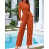imageBTFBM Casual 2 Piece Sets For Women Spring Outfits 2025 Long Sleeve Crop Top Wide Leg Pants Summer Matching Lounge SetSolid Brick Red