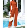 imageBTFBM Casual 2 Piece Sets For Women Spring Outfits 2025 Long Sleeve Crop Top Wide Leg Pants Summer Matching Lounge SetSolid Brick Red