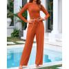 imageBTFBM Casual 2 Piece Sets For Women Spring Outfits 2025 Long Sleeve Crop Top Wide Leg Pants Summer Matching Lounge SetSolid Brick Red