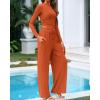 imageBTFBM Casual 2 Piece Sets For Women Spring Outfits 2025 Long Sleeve Crop Top Wide Leg Pants Summer Matching Lounge SetSolid Brick Red