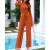imageBTFBM Casual 2 Piece Sets For Women Spring Outfits 2025 Long Sleeve Crop Top Wide Leg Pants Summer Matching Lounge SetSolid Brick Red