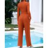 imageBTFBM Casual 2 Piece Sets For Women Spring Outfits 2025 Long Sleeve Crop Top Wide Leg Pants Summer Matching Lounge SetSolid Brick Red