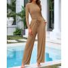 imageBTFBM Casual 2 Piece Sets For Women Spring Outfits 2025 Long Sleeve Crop Top Wide Leg Pants Summer Matching Lounge SetSolid Camel
