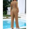 imageBTFBM Casual 2 Piece Sets For Women Spring Outfits 2025 Long Sleeve Crop Top Wide Leg Pants Summer Matching Lounge SetSolid Camel