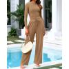 imageBTFBM Casual 2 Piece Sets For Women Spring Outfits 2025 Long Sleeve Crop Top Wide Leg Pants Summer Matching Lounge SetSolid Camel