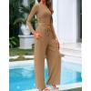 imageBTFBM Casual 2 Piece Sets For Women Spring Outfits 2025 Long Sleeve Crop Top Wide Leg Pants Summer Matching Lounge SetSolid Camel