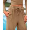imageBTFBM Casual 2 Piece Sets For Women Spring Outfits 2025 Long Sleeve Crop Top Wide Leg Pants Summer Matching Lounge SetSolid Camel