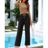 imageBTFBM Casual 2 Piece Sets For Women Spring Outfits 2025 Long Sleeve Crop Top Wide Leg Pants Summer Matching Lounge SetSolid Camel Black