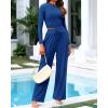 imageBTFBM Casual 2 Piece Sets For Women Spring Outfits 2025 Long Sleeve Crop Top Wide Leg Pants Summer Matching Lounge SetSolid Dark Blue