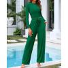 imageBTFBM Casual 2 Piece Sets For Women Spring Outfits 2025 Long Sleeve Crop Top Wide Leg Pants Summer Matching Lounge SetSolid Dark Green