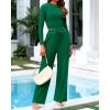 imageBTFBM Casual 2 Piece Sets For Women Spring Outfits 2025 Long Sleeve Crop Top Wide Leg Pants Summer Matching Lounge SetSolid Dark Green