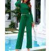 imageBTFBM Casual 2 Piece Sets For Women Spring Outfits 2025 Long Sleeve Crop Top Wide Leg Pants Summer Matching Lounge SetSolid Dark Green