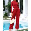 imageBTFBM Casual 2 Piece Sets For Women Spring Outfits 2025 Long Sleeve Crop Top Wide Leg Pants Summer Matching Lounge SetSolid Fiery Red
