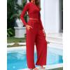 imageBTFBM Casual 2 Piece Sets For Women Spring Outfits 2025 Long Sleeve Crop Top Wide Leg Pants Summer Matching Lounge SetSolid Fiery Red