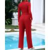 imageBTFBM Casual 2 Piece Sets For Women Spring Outfits 2025 Long Sleeve Crop Top Wide Leg Pants Summer Matching Lounge SetSolid Fiery Red