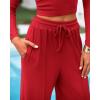 imageBTFBM Casual 2 Piece Sets For Women Spring Outfits 2025 Long Sleeve Crop Top Wide Leg Pants Summer Matching Lounge SetSolid Fiery Red