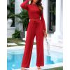 imageBTFBM Casual 2 Piece Sets For Women Spring Outfits 2025 Long Sleeve Crop Top Wide Leg Pants Summer Matching Lounge SetSolid Fiery Red