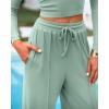 imageBTFBM Casual 2 Piece Sets For Women Spring Outfits 2025 Long Sleeve Crop Top Wide Leg Pants Summer Matching Lounge SetSolid Fruit Green