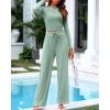 imageBTFBM Casual 2 Piece Sets For Women Spring Outfits 2025 Long Sleeve Crop Top Wide Leg Pants Summer Matching Lounge SetSolid Fruit Green